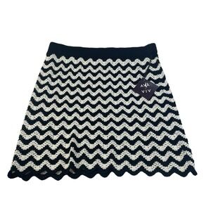 Ava & Viv 1X Black/White Chevron knit mini skirt NWT 60's Mod